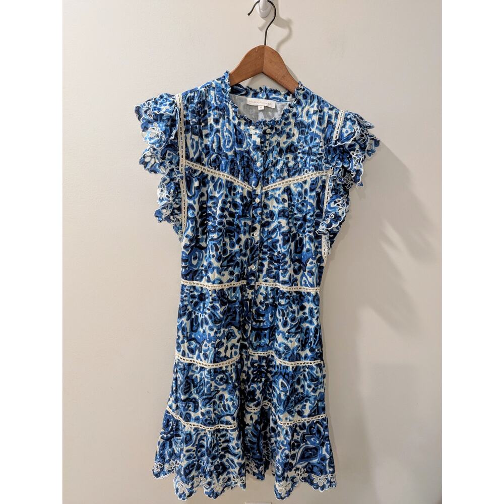 House Of Harlow 1960 Blue Print Eyelet Mini Dress